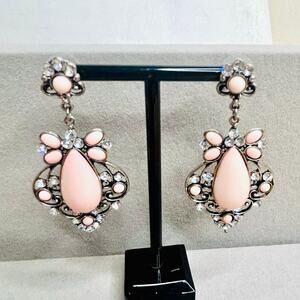 Y2K Era Pale Pink Center Silver Tone Dangle Earrings
